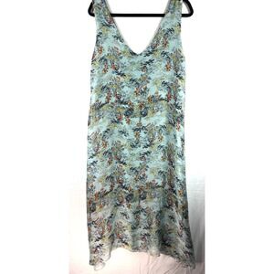 Italy Silk Blend Floral V-Neck Midi Dress Green Orange Size M cottage core